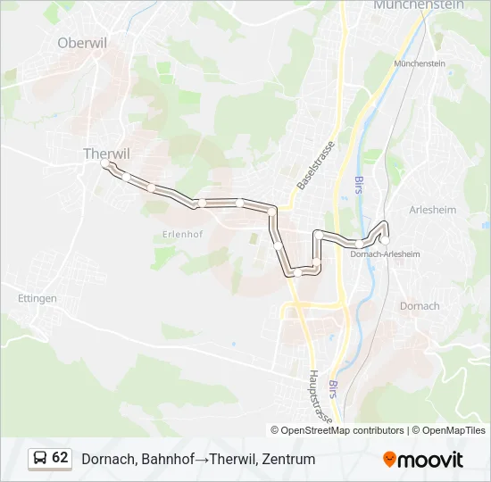 Plan de la ligne 62 de bus