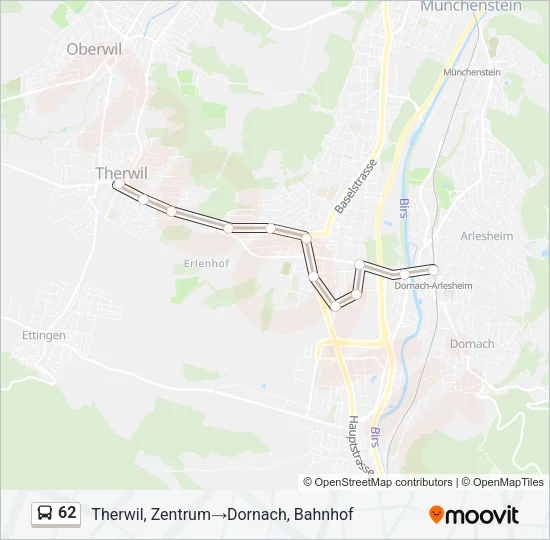 Plan de la ligne 62 de bus