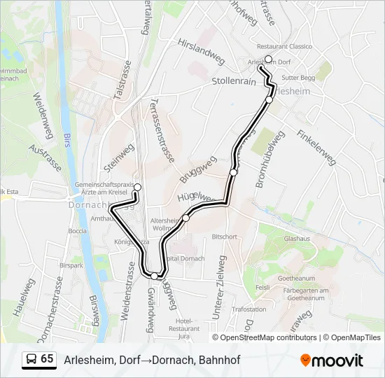 Plan de la ligne 65 de bus