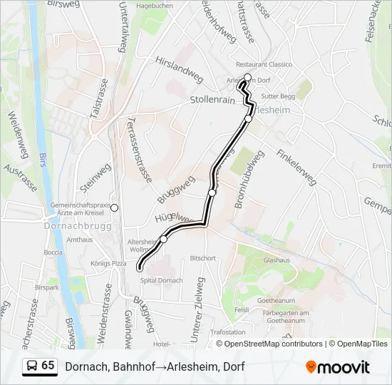 Plan de la ligne 65 de bus