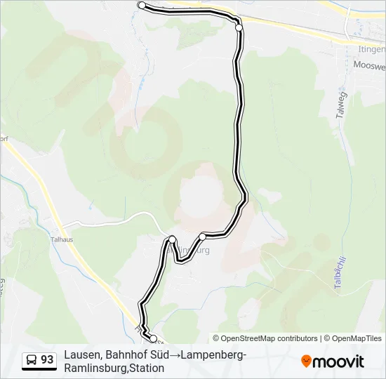 Plan de la ligne 93 de bus