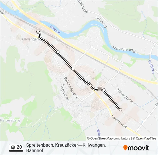 Plan de la ligne 20 de tram