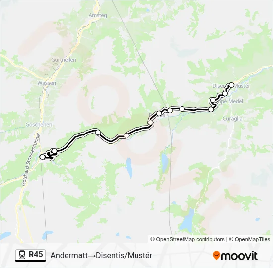 R45 R Train R45 Route: Schedules, Stops & Maps - Andermatt→Disentis/Mustér (Updated)