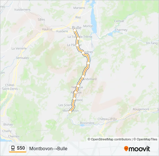Plan de la ligne S50 de train