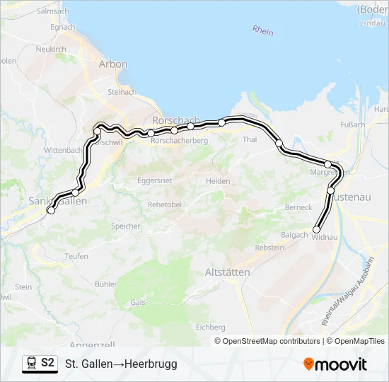 Plan de la ligne S2 de train