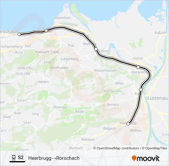 Plan de la ligne S2 de train