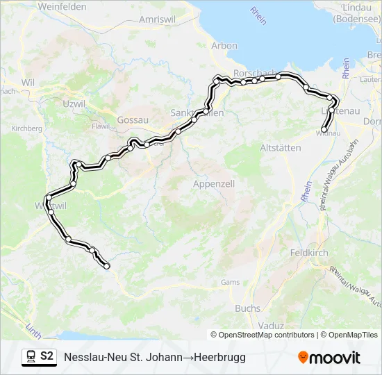 Plan de la ligne S2 de train