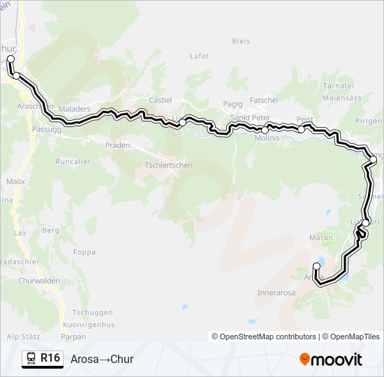 Plan de la ligne R16 de train