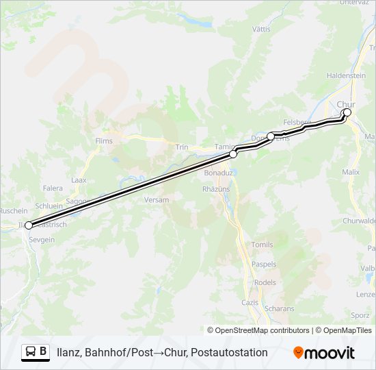 B Route: Schedules, Stops & Maps - Ilanz, Bahnhof/Post‎→Chur ...