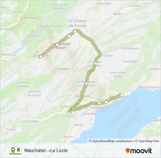 Plan de la ligne R de train