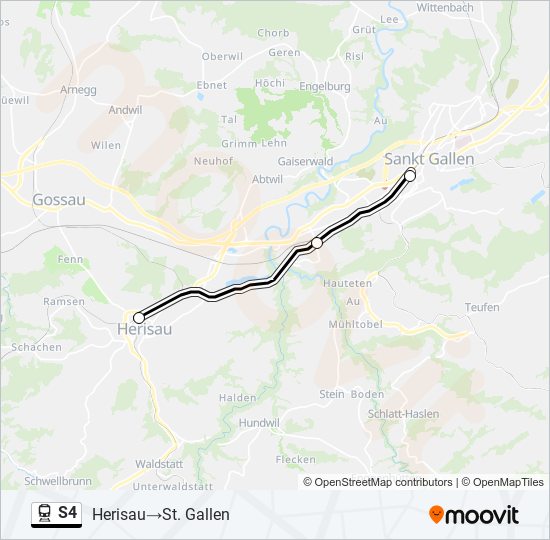 Plan de la ligne S4 de train