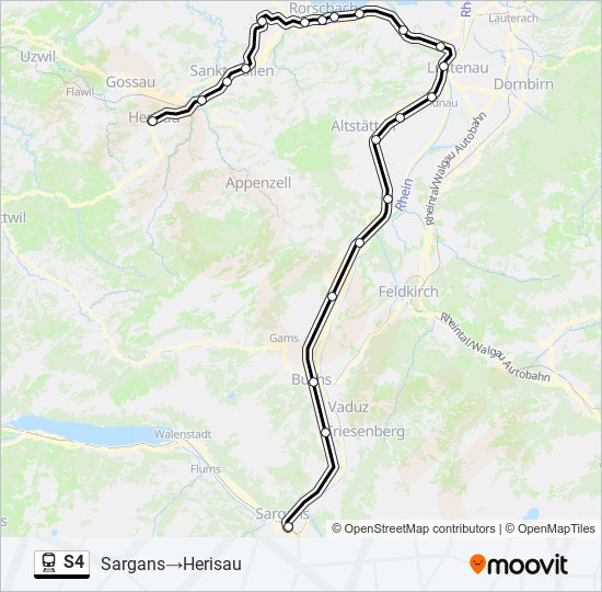 Plan de la ligne S4 de train