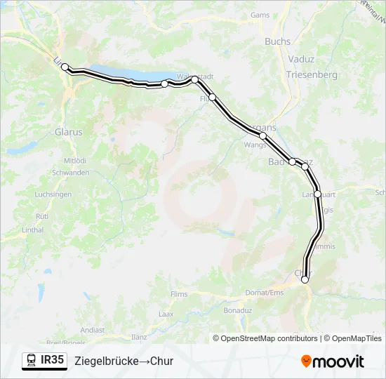 Plan de la ligne IR35 de train