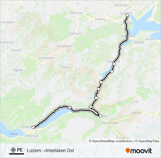 Plan de la ligne PE de métro