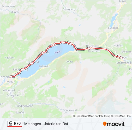 Plan de la ligne R70 de train