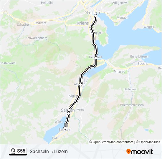 Plan de la ligne S55 de train