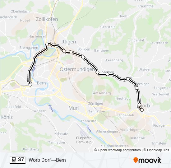 Plan de la ligne S7 de train