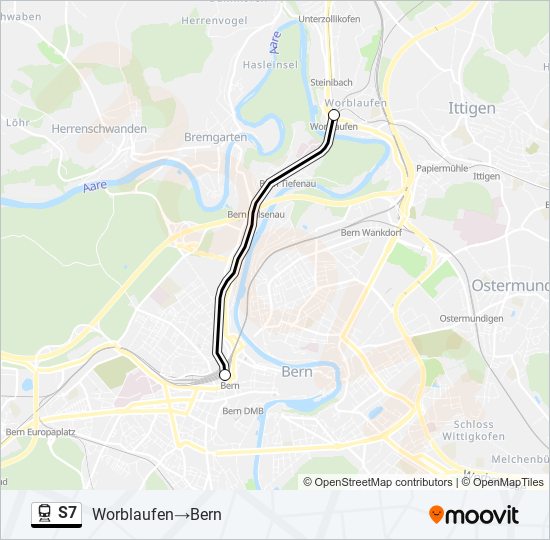 Plan de la ligne S7 de train