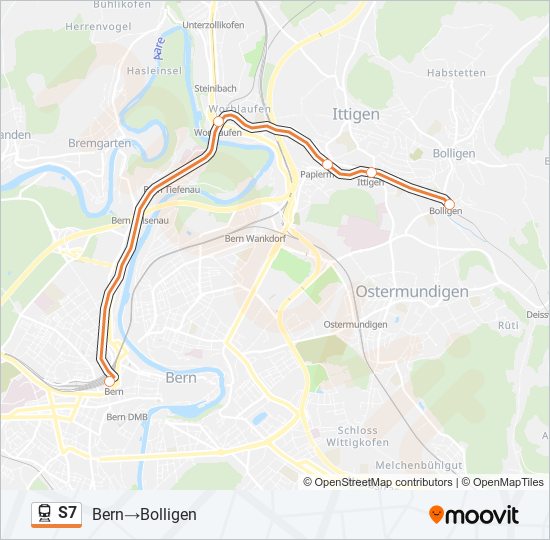 Plan de la ligne S7 de train