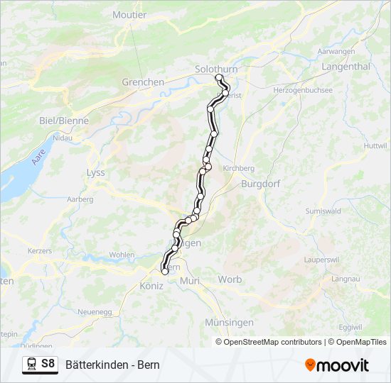 Plan de la ligne S8 de train