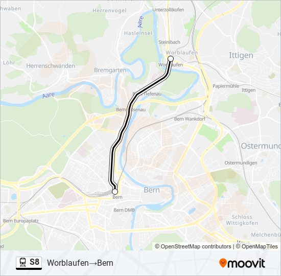 Plan de la ligne S8 de train