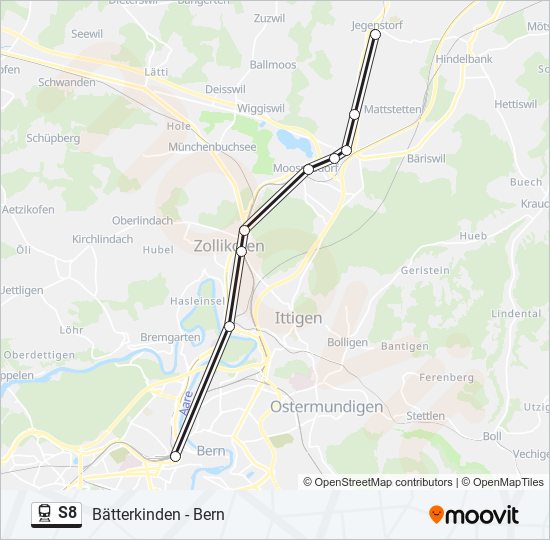 Plan de la ligne S8 de train