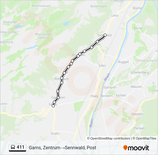 Plan de la ligne 411 de bus