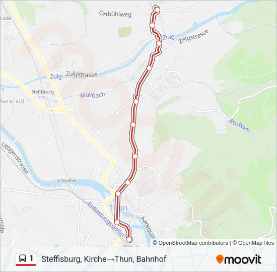 Plan de la ligne 1 de bus