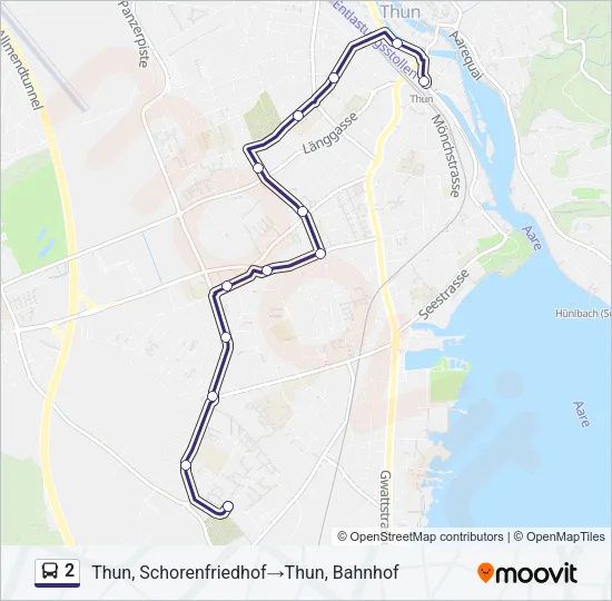 Plan de la ligne 2 de bus