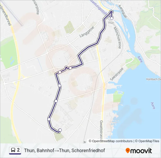 Plan de la ligne 2 de bus