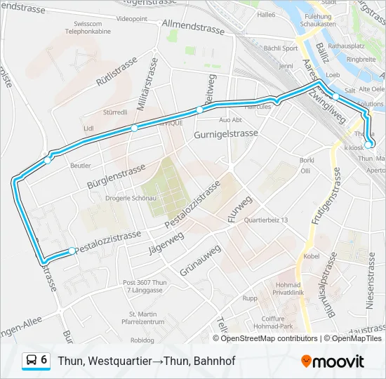 Plan de la ligne 6 de bus