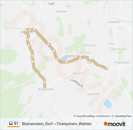 Plan de la ligne 51 de bus