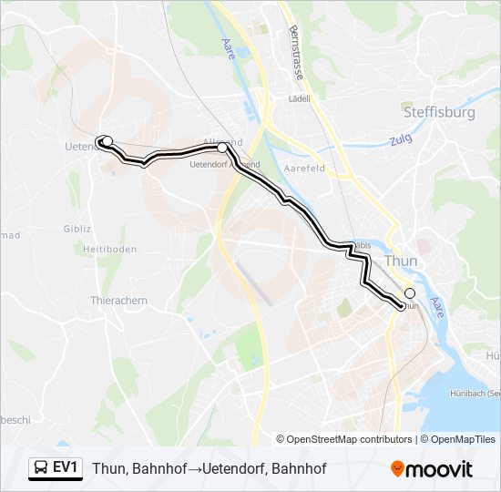 Plan de la ligne EV1 de bus