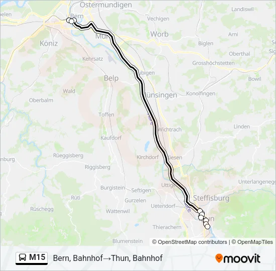 Plan de la ligne M15 de bus