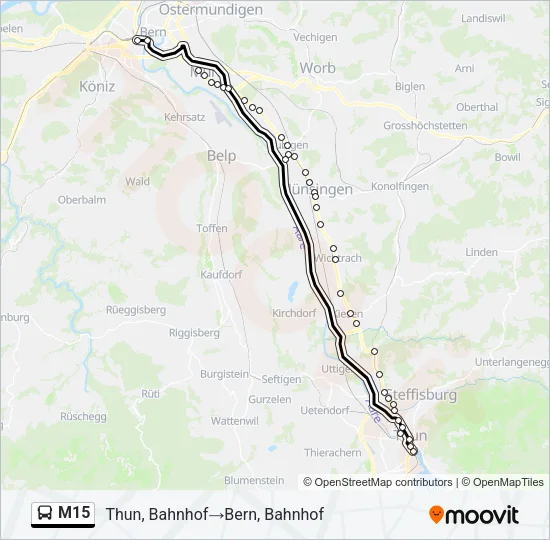 Plan de la ligne M15 de bus