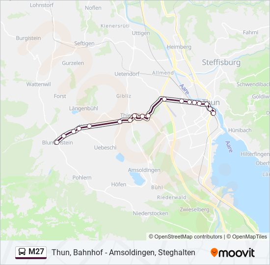 M27 bus Line Map