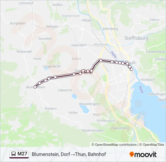Plan de la ligne M27 de bus