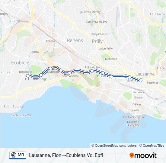 Plan de la ligne M1 de métro