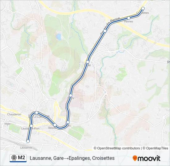 Plan de la ligne M2 de métro