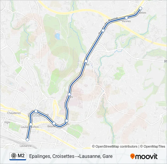 Plan de la ligne M2 de métro