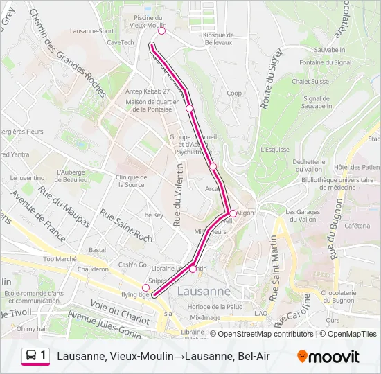 Plan de la ligne 1 de bus