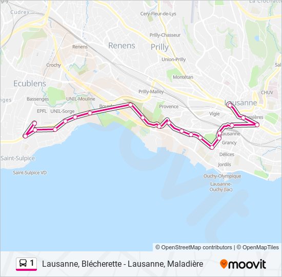 Plan de la ligne 1 de bus