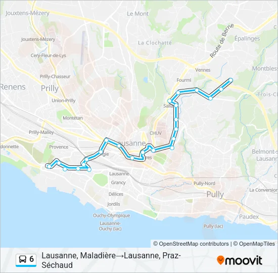 Plan de la ligne 6 de bus