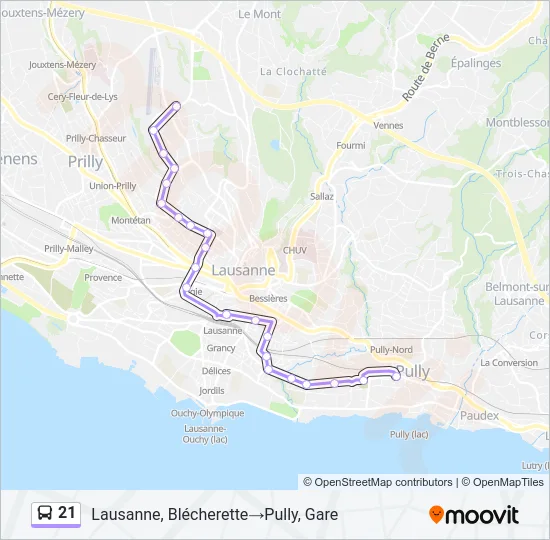 Plan de la ligne 21 de bus