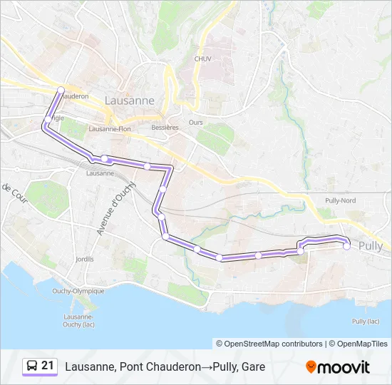 Plan de la ligne 21 de bus