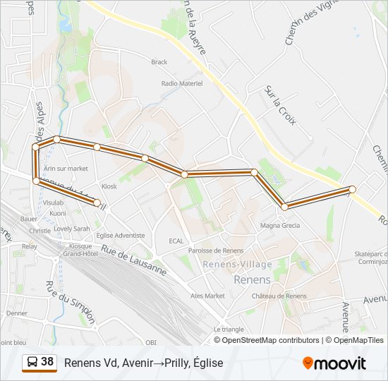 Plan de la ligne 38 de bus