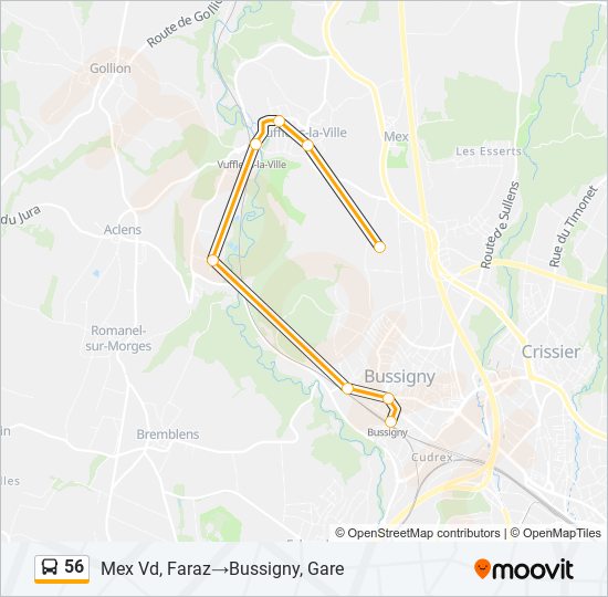 Plan de la ligne 56 de bus