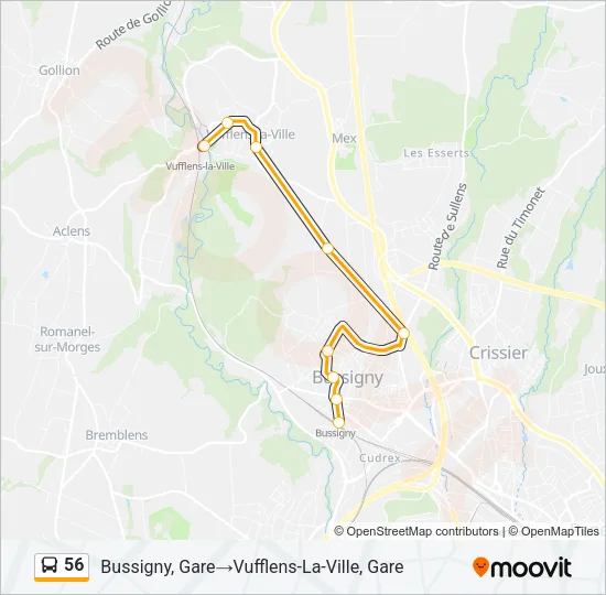 Plan de la ligne 56 de bus