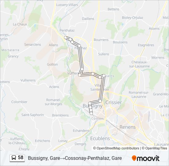 58 bus Line Map