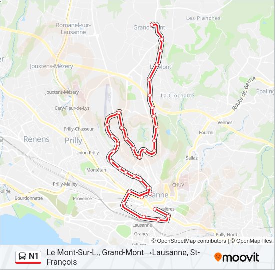 N1 Bus Line Map